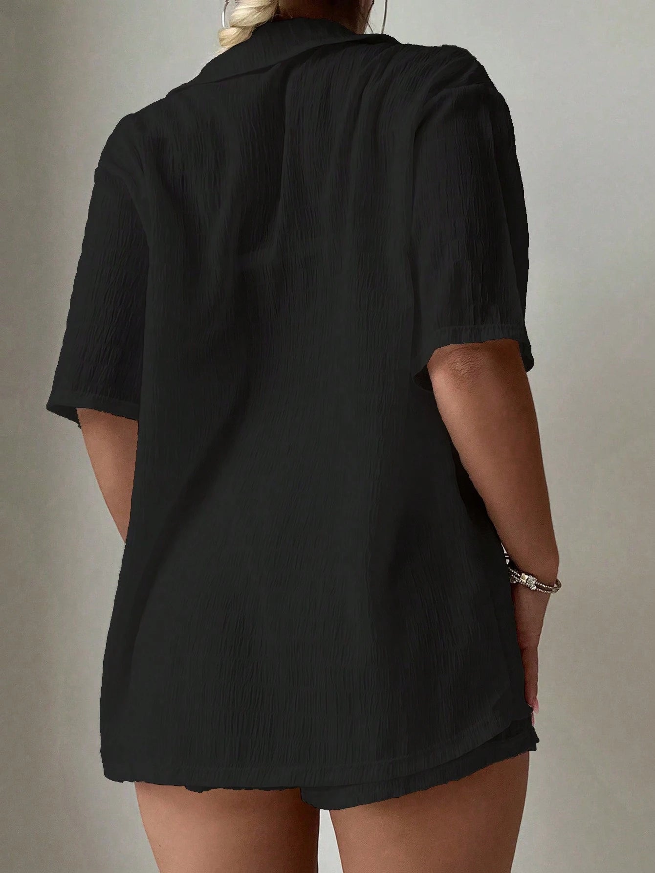 Swim Basics 2 peças/Conjunto Top de Manga Curta e Shorts de Cor Sólida e Lisa, para Férias, Praia de Verão