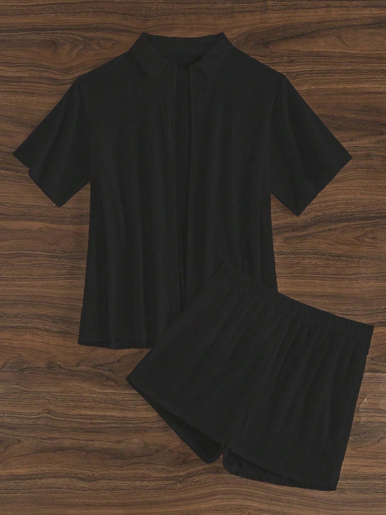 Swim Basics 2 peças/Conjunto Top de Manga Curta e Shorts de Cor Sólida e Lisa, para Férias, Praia de Verão