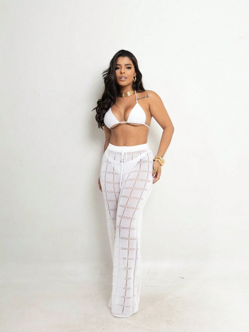 Calça Saída de Praia Tricot Crochê – Moda Praia Feminina Confortável e Estilosa