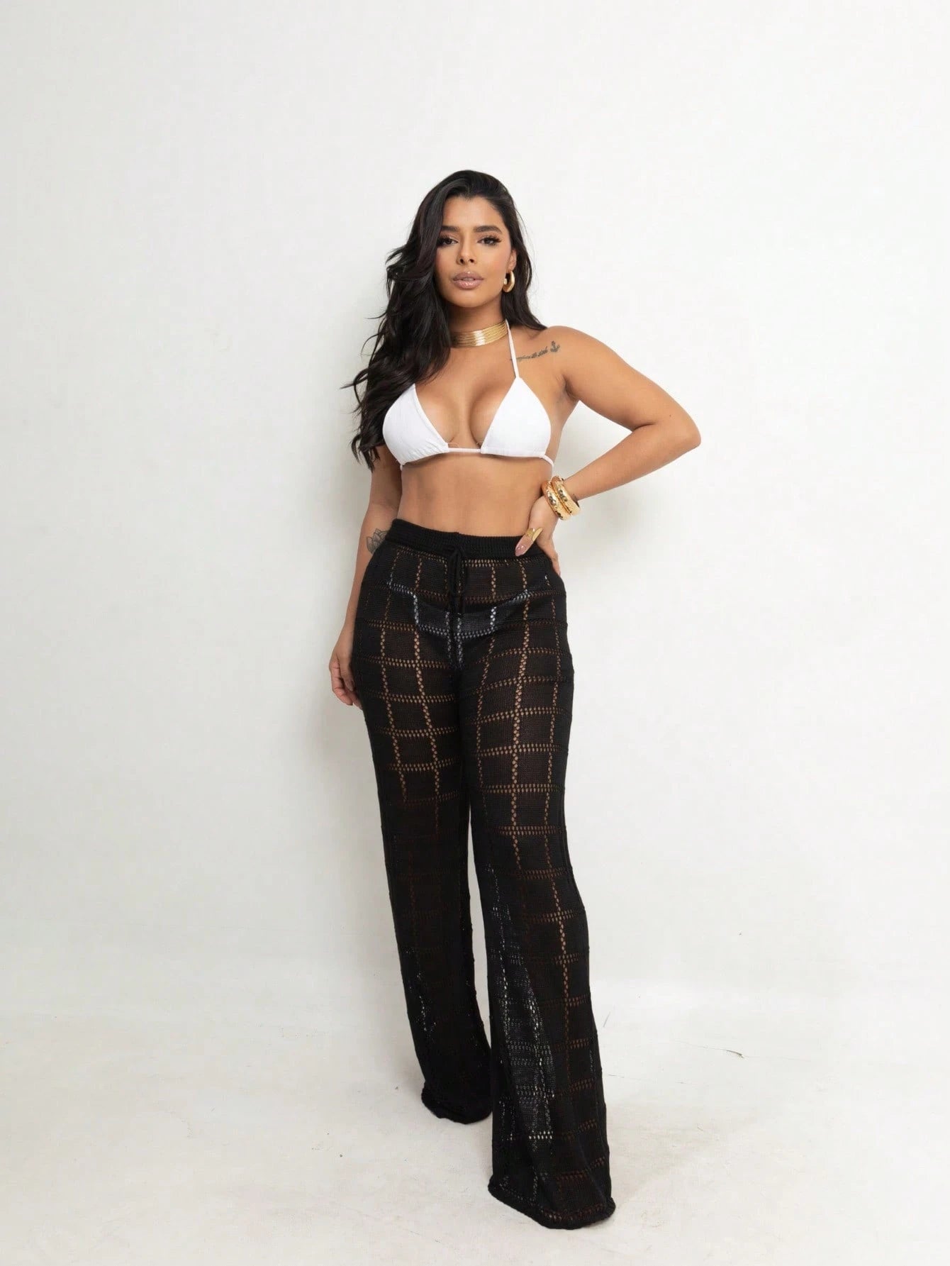 Calça Saída de Praia Tricot Crochê – Moda Praia Feminina Confortável e Estilosa