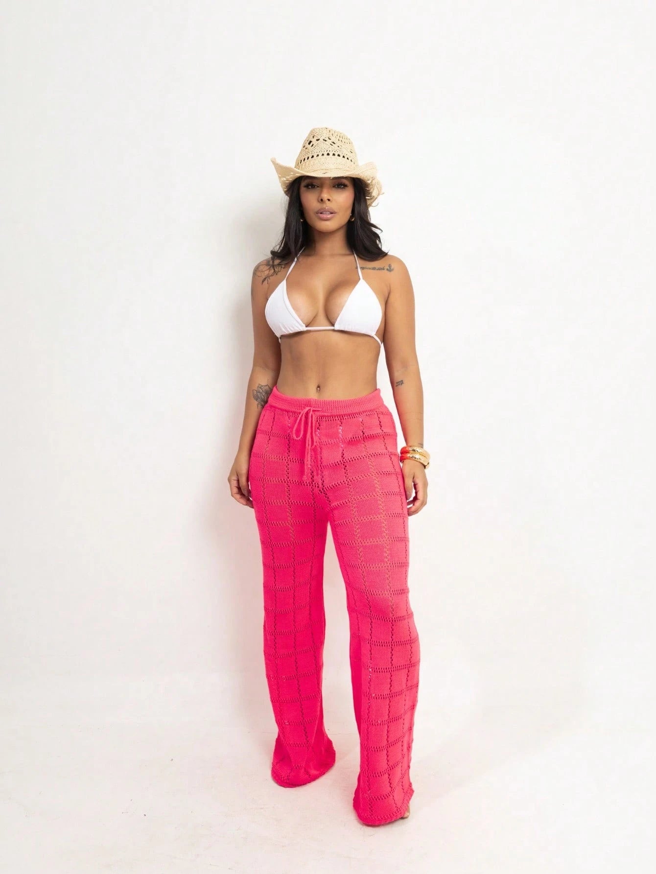 Calça Saída de Praia Tricot Crochê – Moda Praia Feminina Confortável e Estilosa