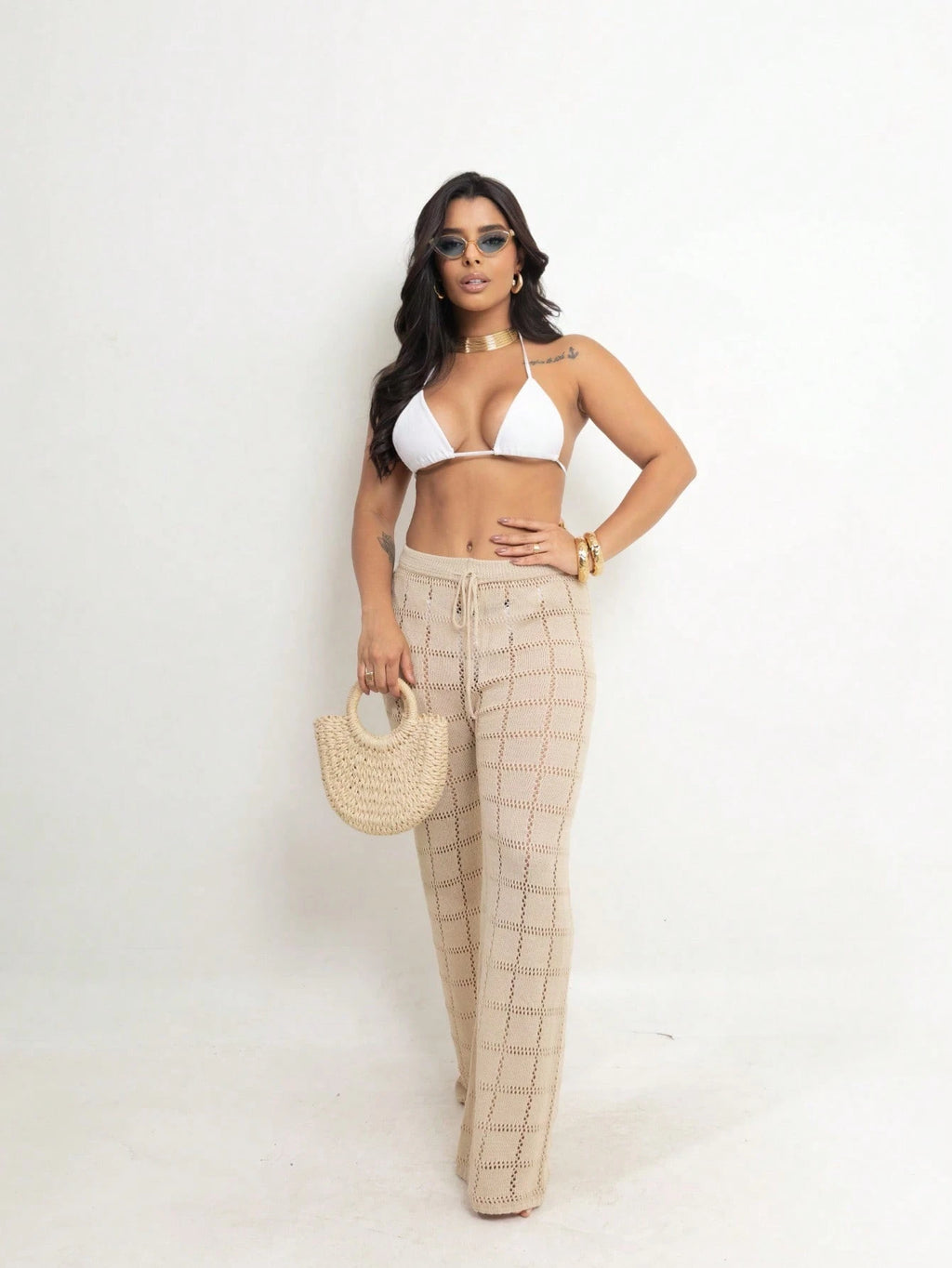 Calça Saída de Praia Tricot Crochê – Moda Praia Feminina Confortável e Estilosa