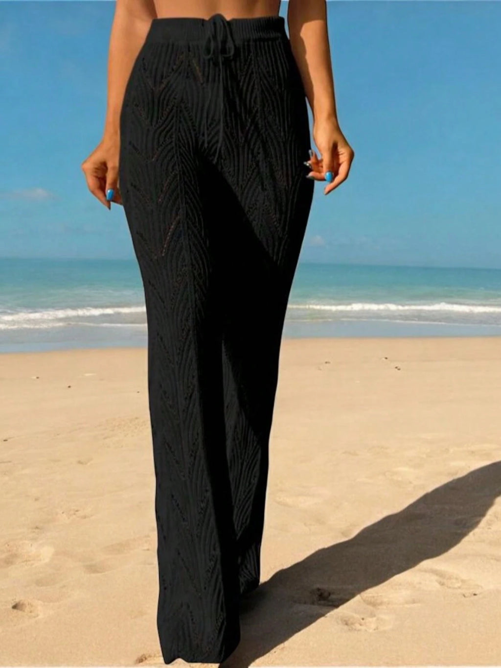 Vendedor Indicado
Calça Saída de praia Pantalona Cintura alta Tricot Crochê Moda Praia Verão Regulagem Rendada Zig Zag