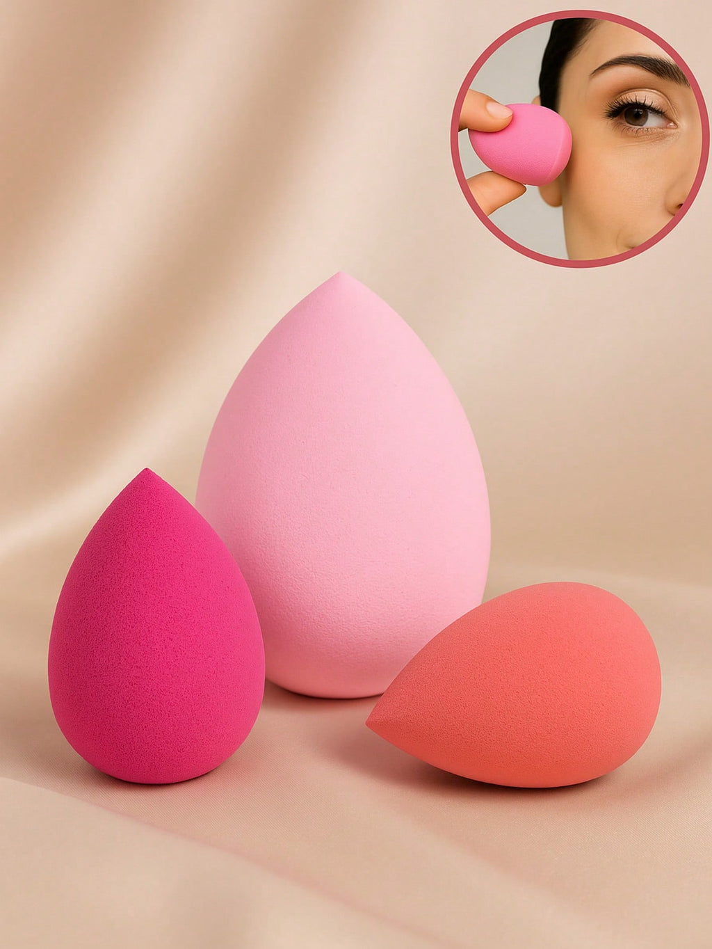 Kit 3 Esponjas de Maquiagem – Limpeza Facial e Aplicação de Base | Mini e Grande