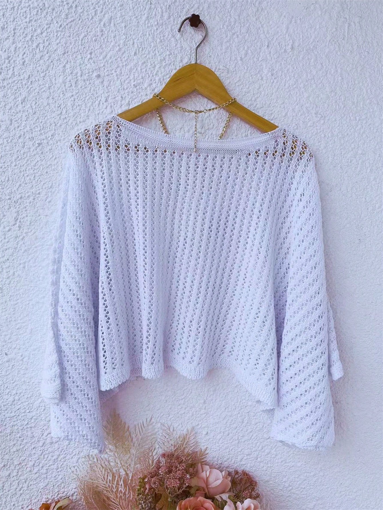 Poncho tricot ponto crochê furos capa sobreposição outono e inverno 2025 moda feminina