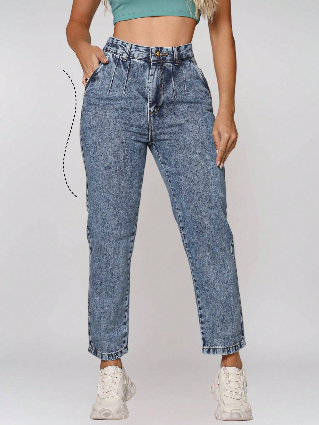 Vendedor Indicado
Calça Jeans Feminina Mom Básica Cos Alto Sem Elastano Com Bolso perna larga
