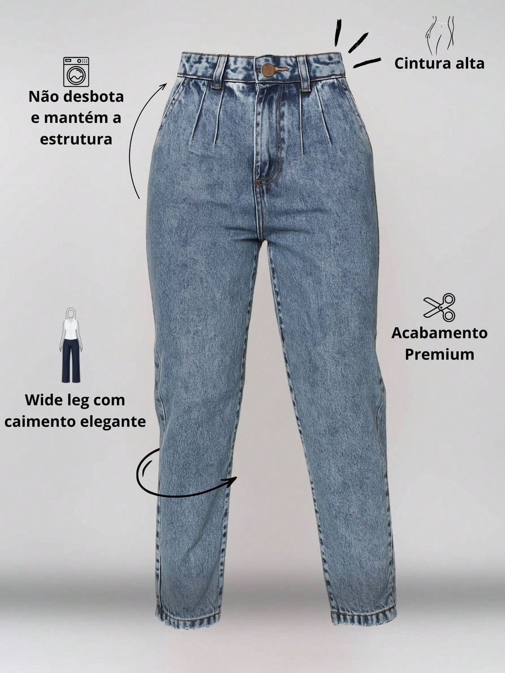 Vendedor Indicado
Calça Jeans Feminina Mom Básica Cos Alto Sem Elastano Com Bolso perna larga