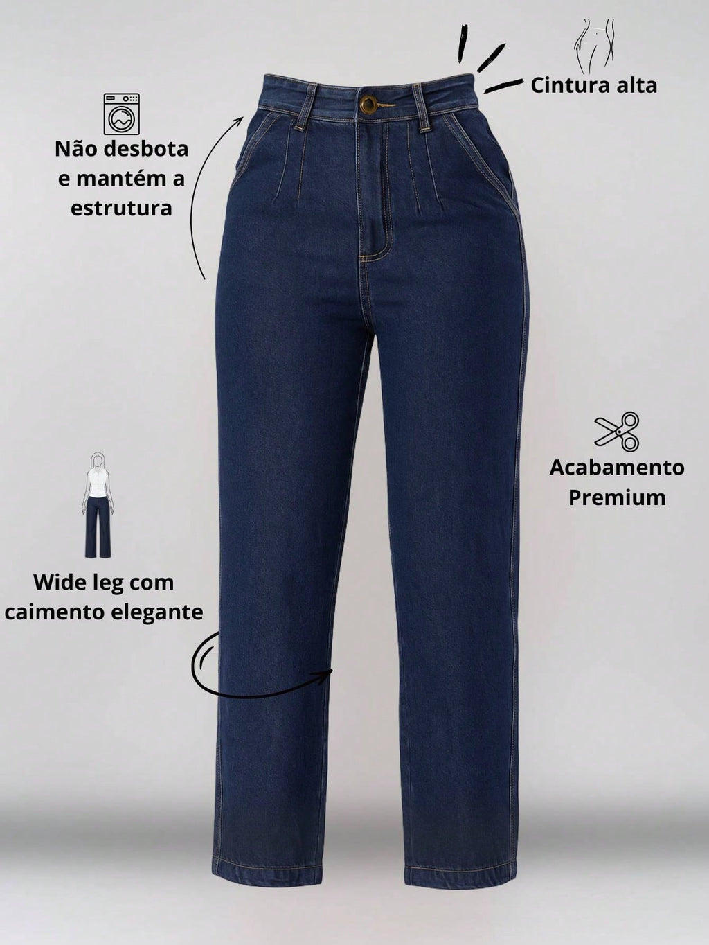 Vendedor Indicado
Calça Jeans Feminina Mom Básica Cos Alto Sem Elastano Com Bolso perna larga