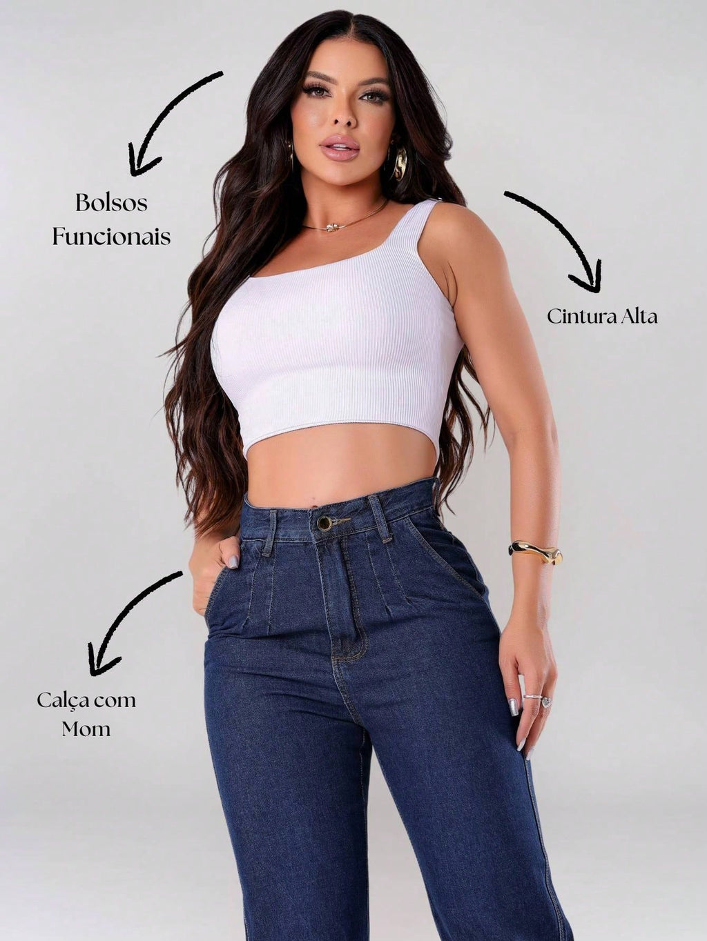 Vendedor Indicado
Calça Jeans Feminina Mom Básica Cos Alto Sem Elastano Com Bolso perna larga