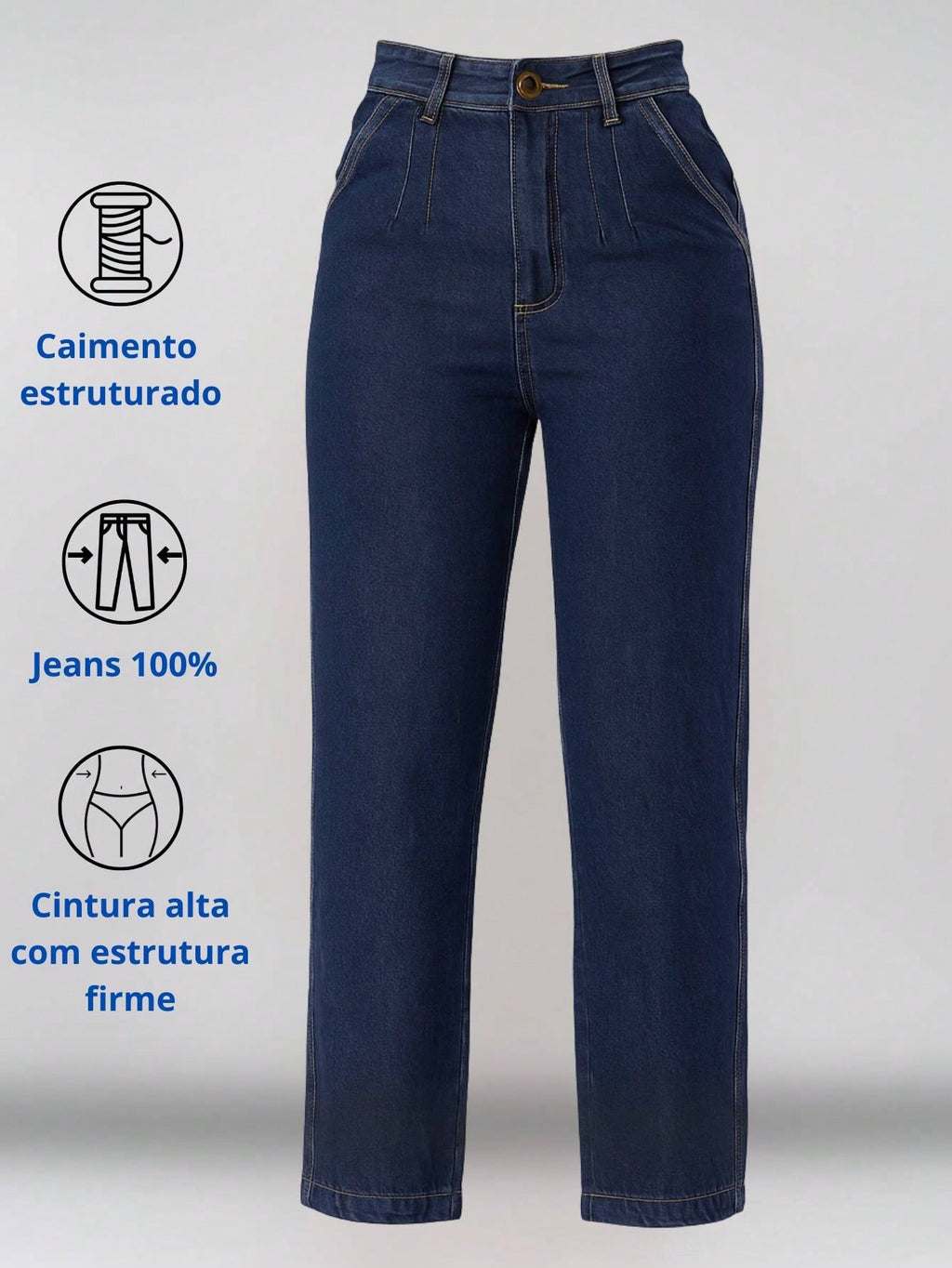 Vendedor Indicado
Calça Jeans Feminina Mom Básica Cos Alto Sem Elastano Com Bolso perna larga