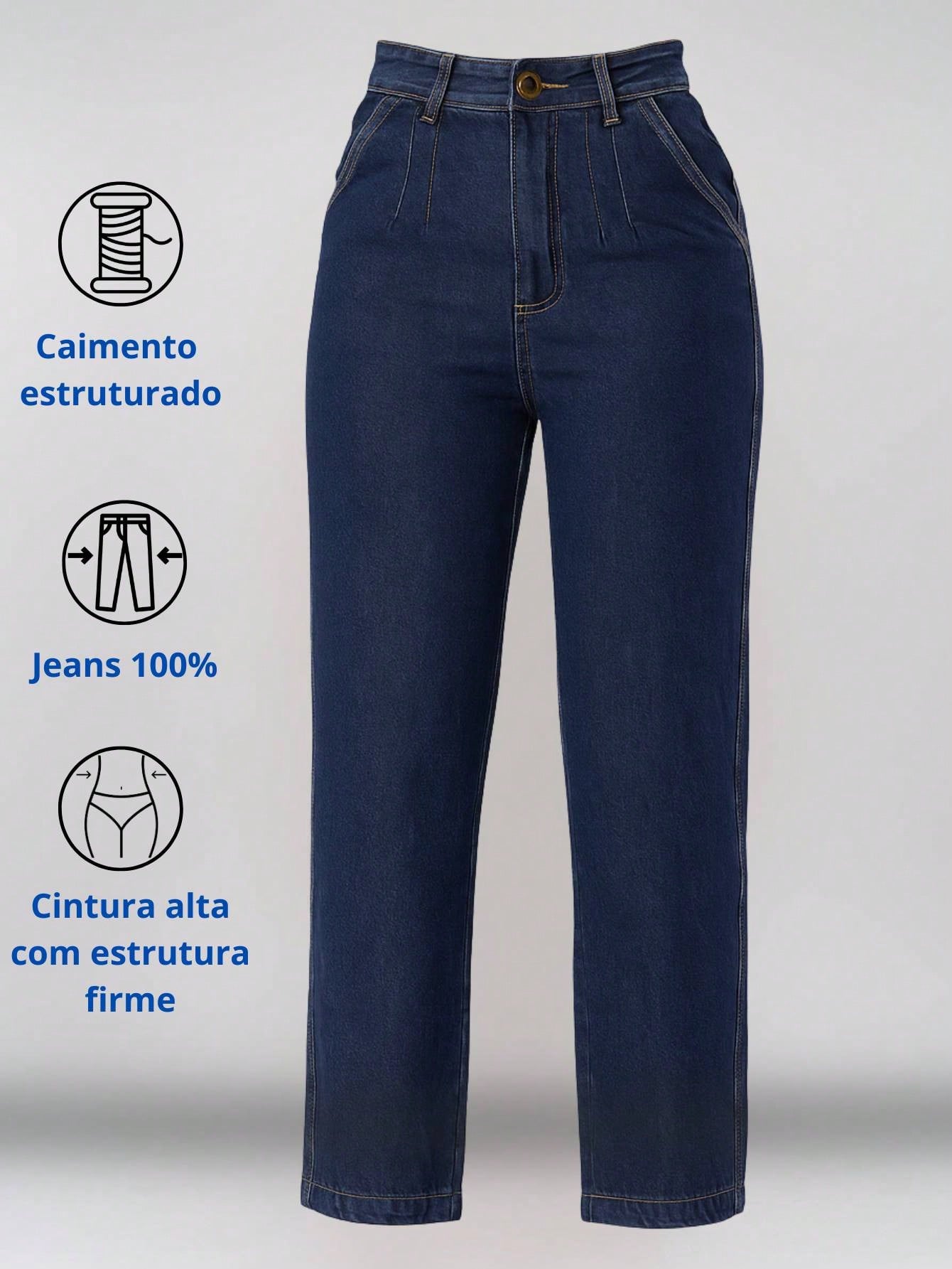 Vendedor Indicado
Calça Jeans Feminina Mom Básica Cos Alto Sem Elastano Com Bolso perna larga