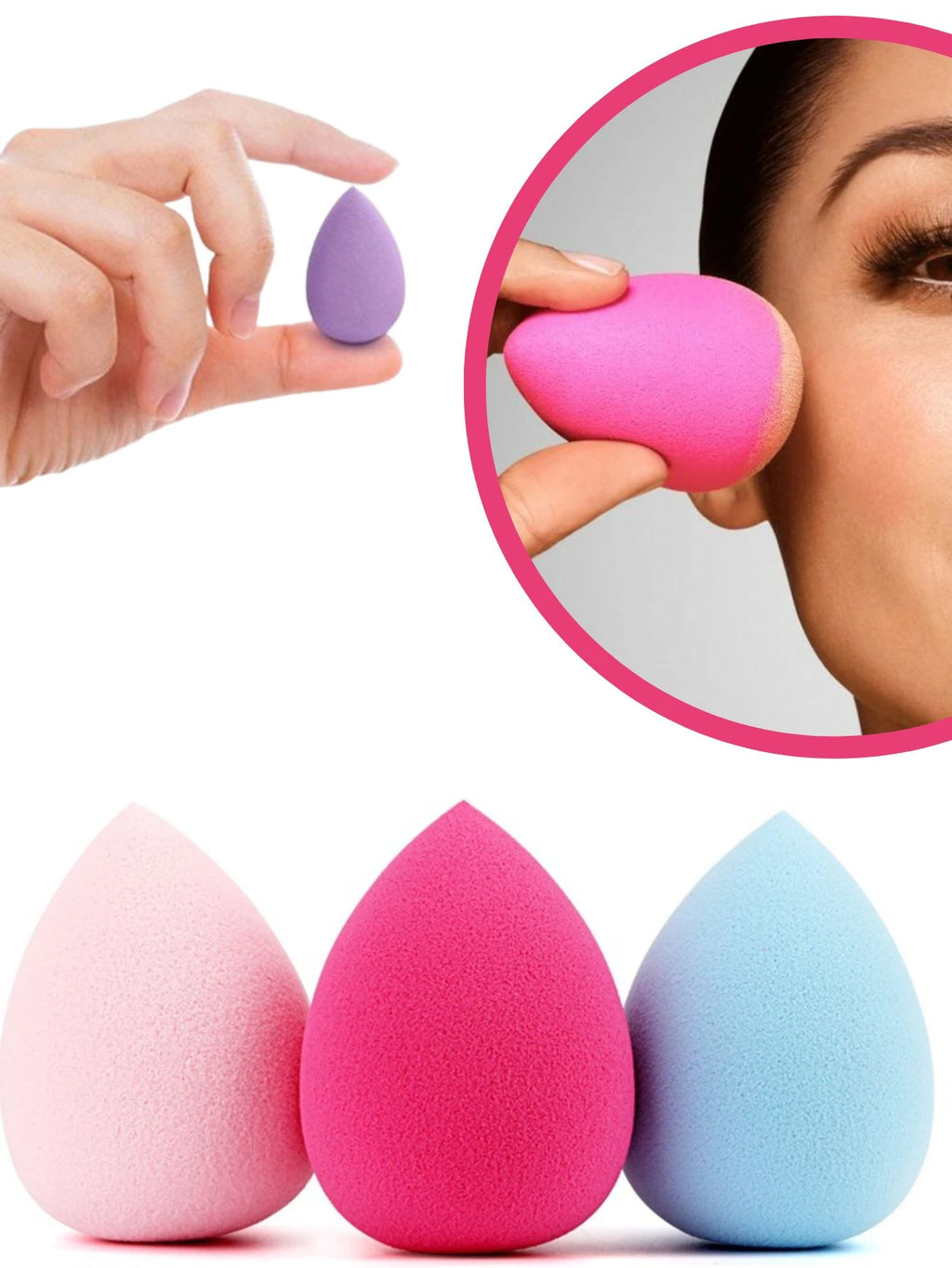 Kit Com 3 Esponjas Para Maquiagem 2 Mini Esponja 1 Grande Limpeza Facial