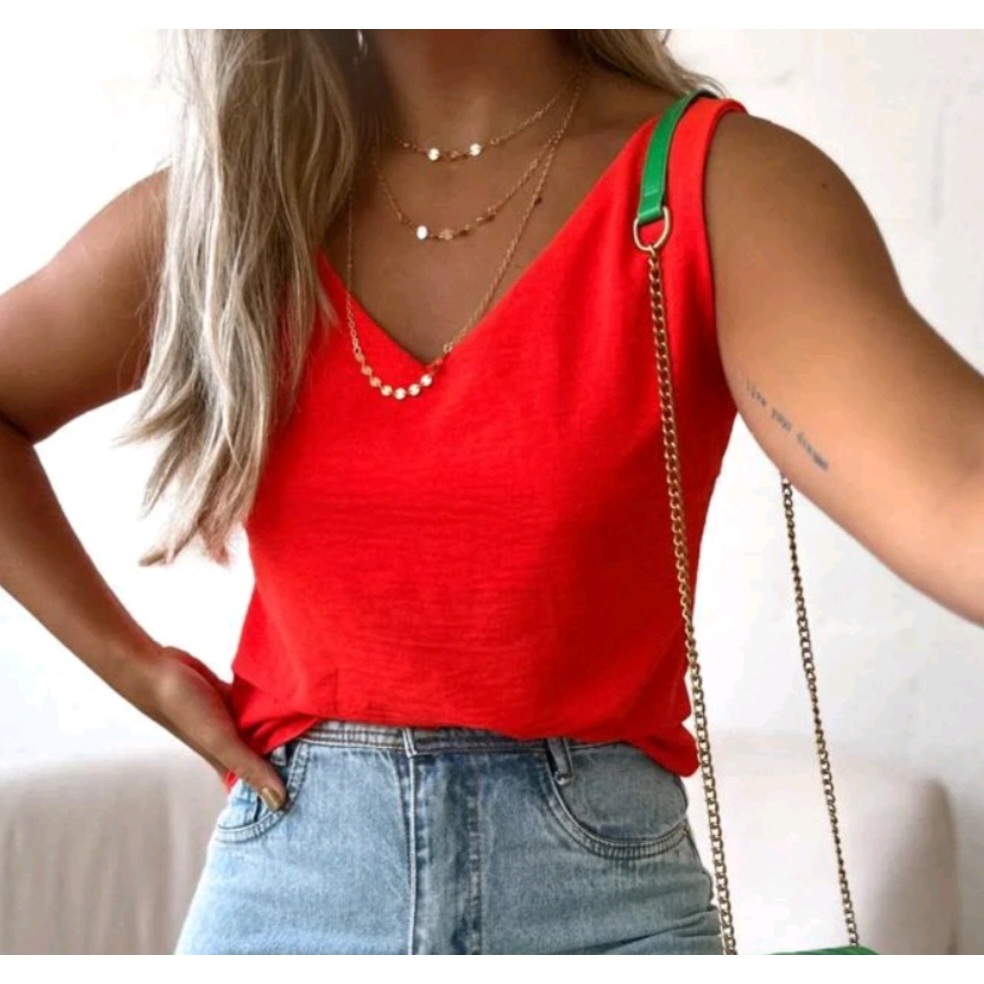 Blusa Regata Feminina Alça Larga Grossa Duna Regata Lisa Básica Elegante