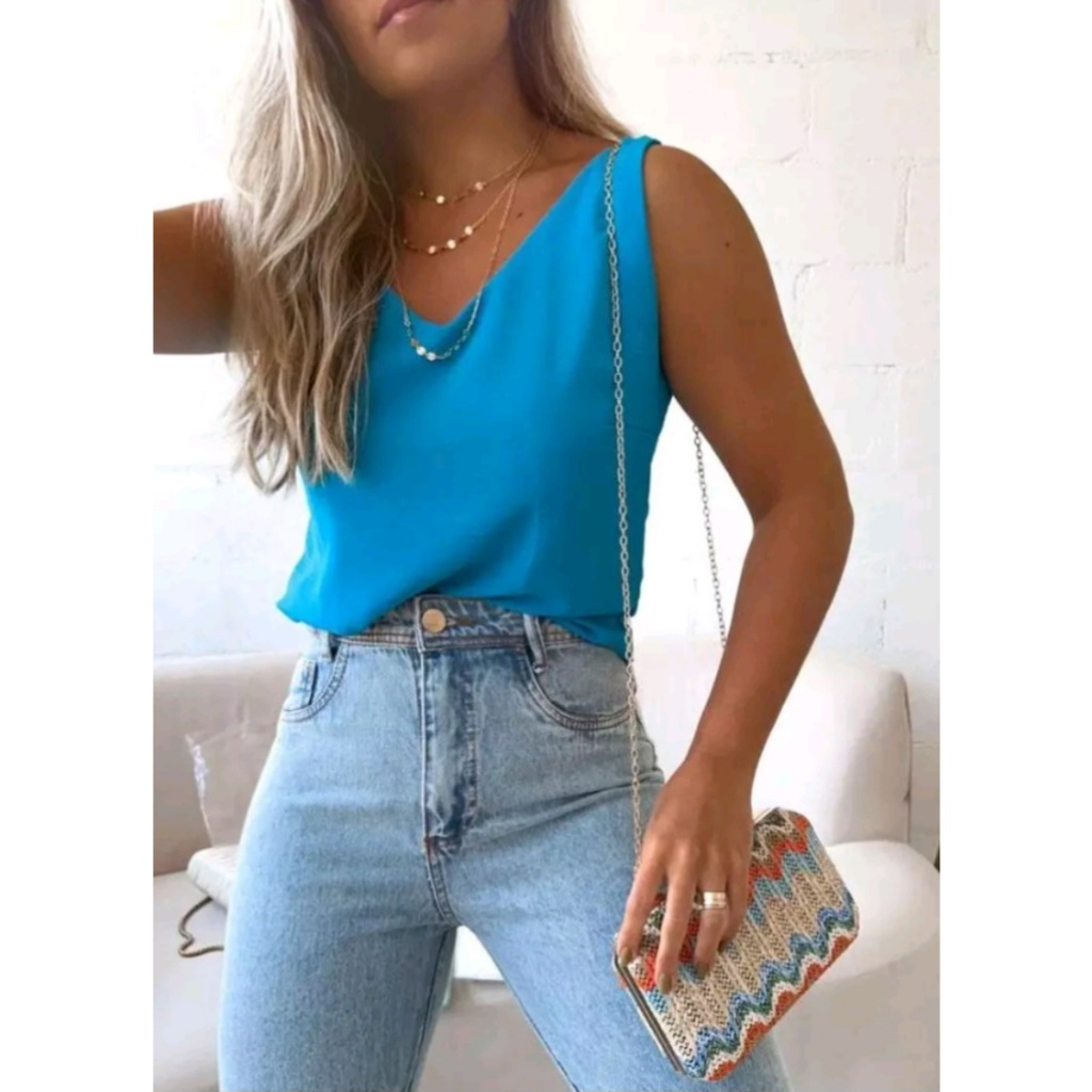 Blusa Regata Feminina Alça Larga Grossa Duna Regata Lisa Básica Elegante