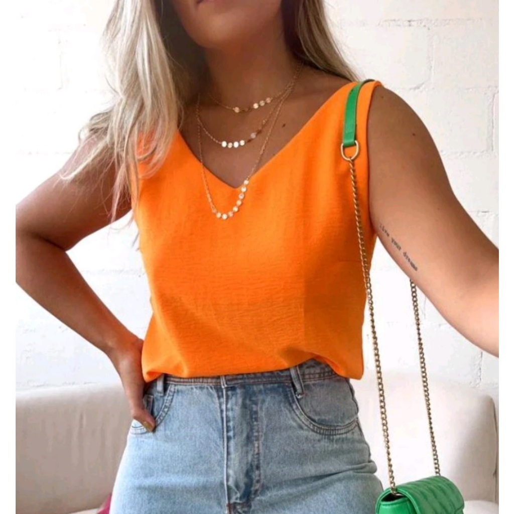 Blusa Regata Feminina Alça Larga Grossa Duna Regata Lisa Básica Elegante