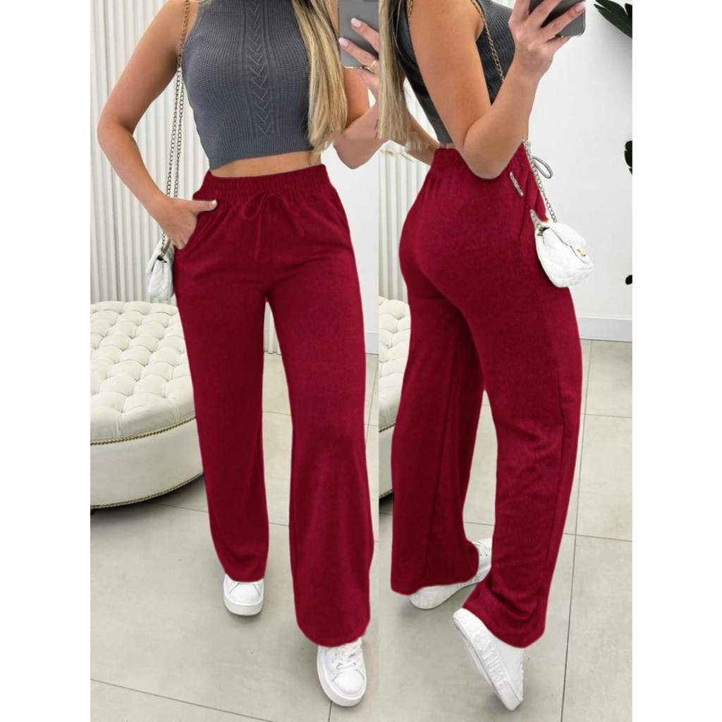 Calça Pantalona de Lanzinha Cintura Alta – O Abraço Quentinho que Faltava no Seu Inverno