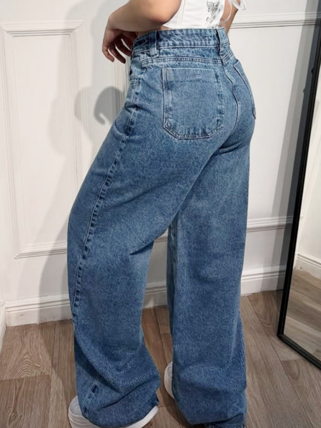 Calça Jeans Feminina Wide Leg pantalona Cintura Alta Tecido