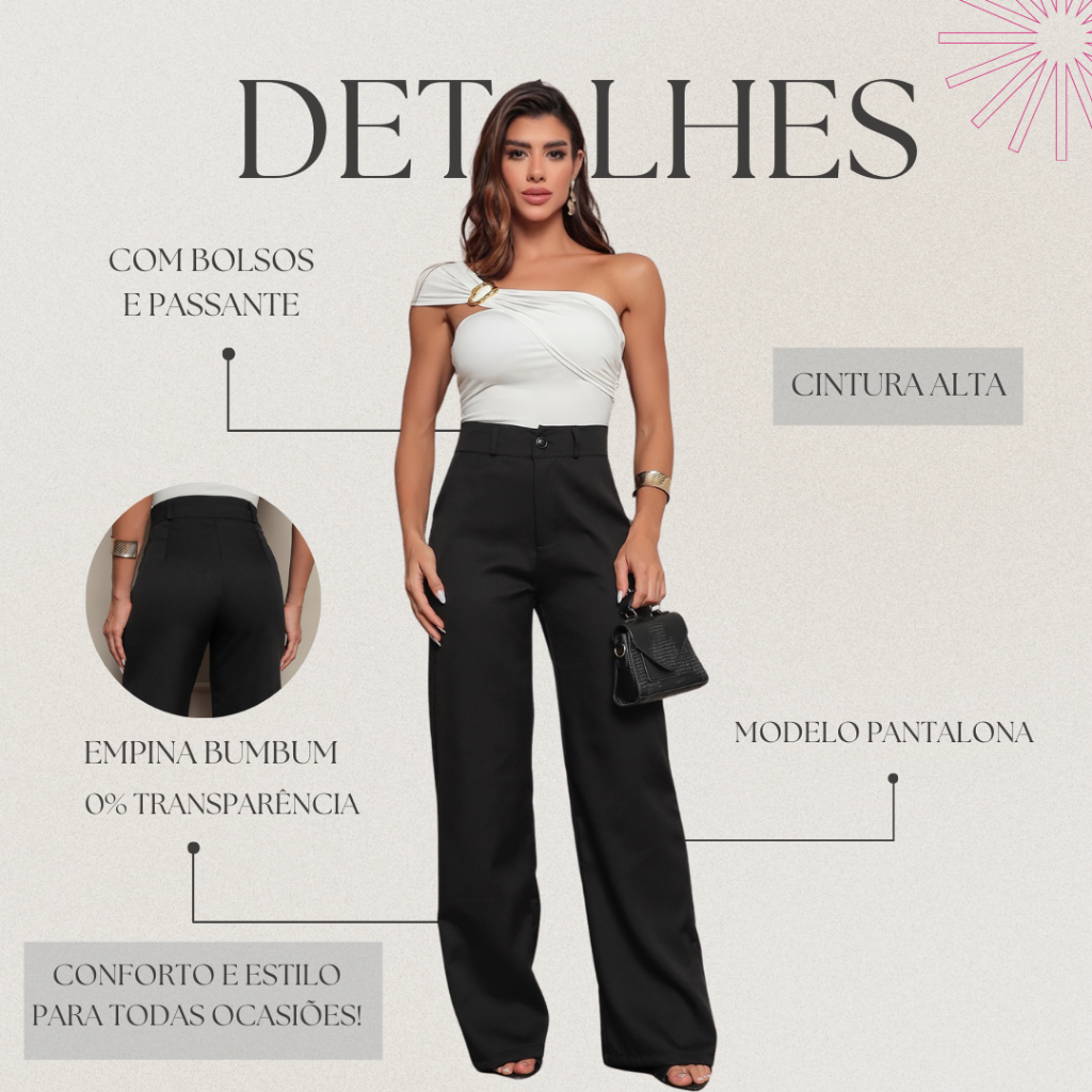 Calça Pantalona Alfaiataria Premium Wide Leg Elegante