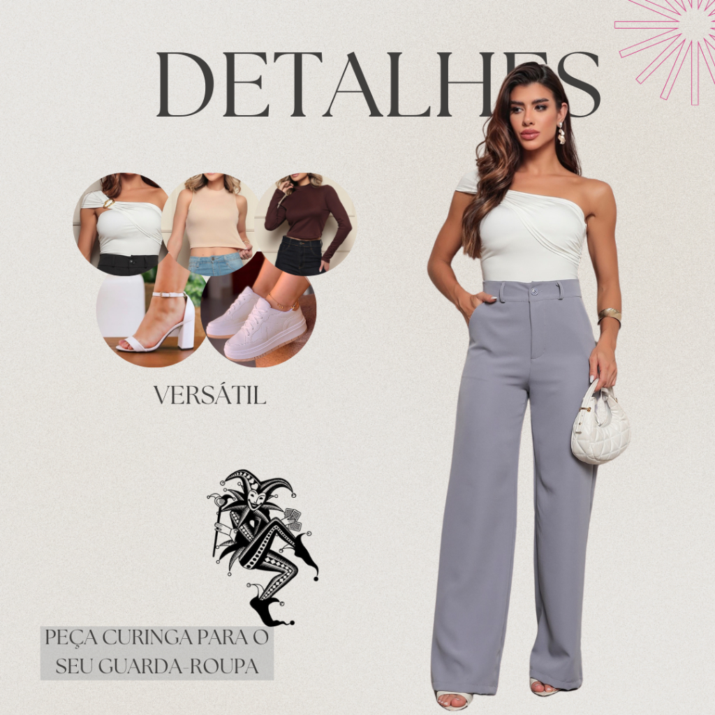 Calça Pantalona Alfaiataria Premium Wide Leg Elegante