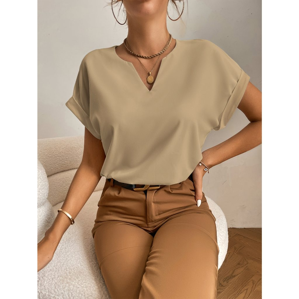 Blusa Feminina Manga 3/4 Duna Alfaiataria Social Básica Crepe Elegante Várias Cores