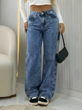 Calça Wide Leg Jeans Feminina Cintura Alta Pantalona