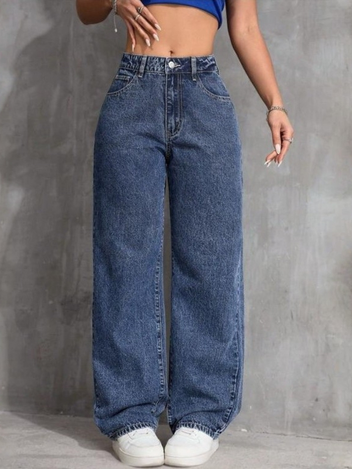 Calça Wide Leg Jeans Feminina Cintura Alta Pantalona