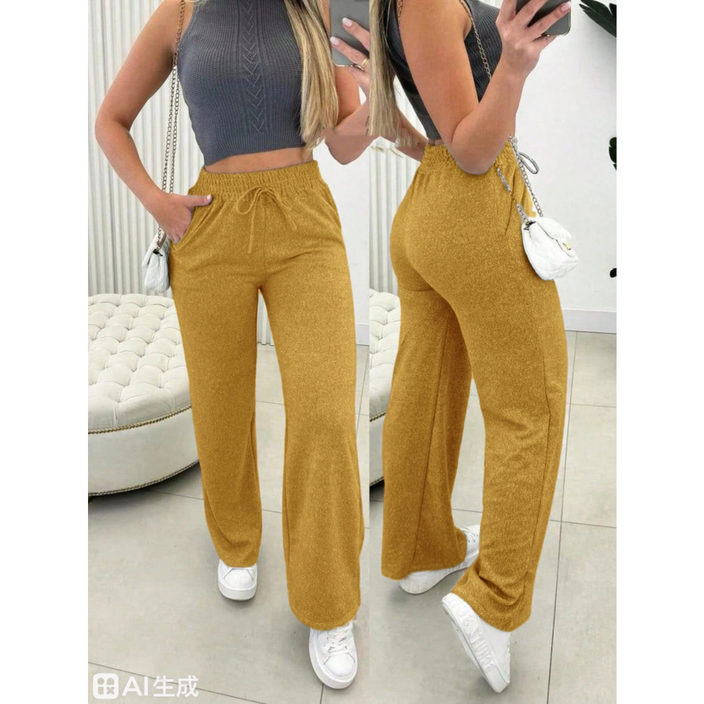 Calça Pantalona de Lanzinha Cintura Alta – O Abraço Quentinho que Faltava no Seu Inverno