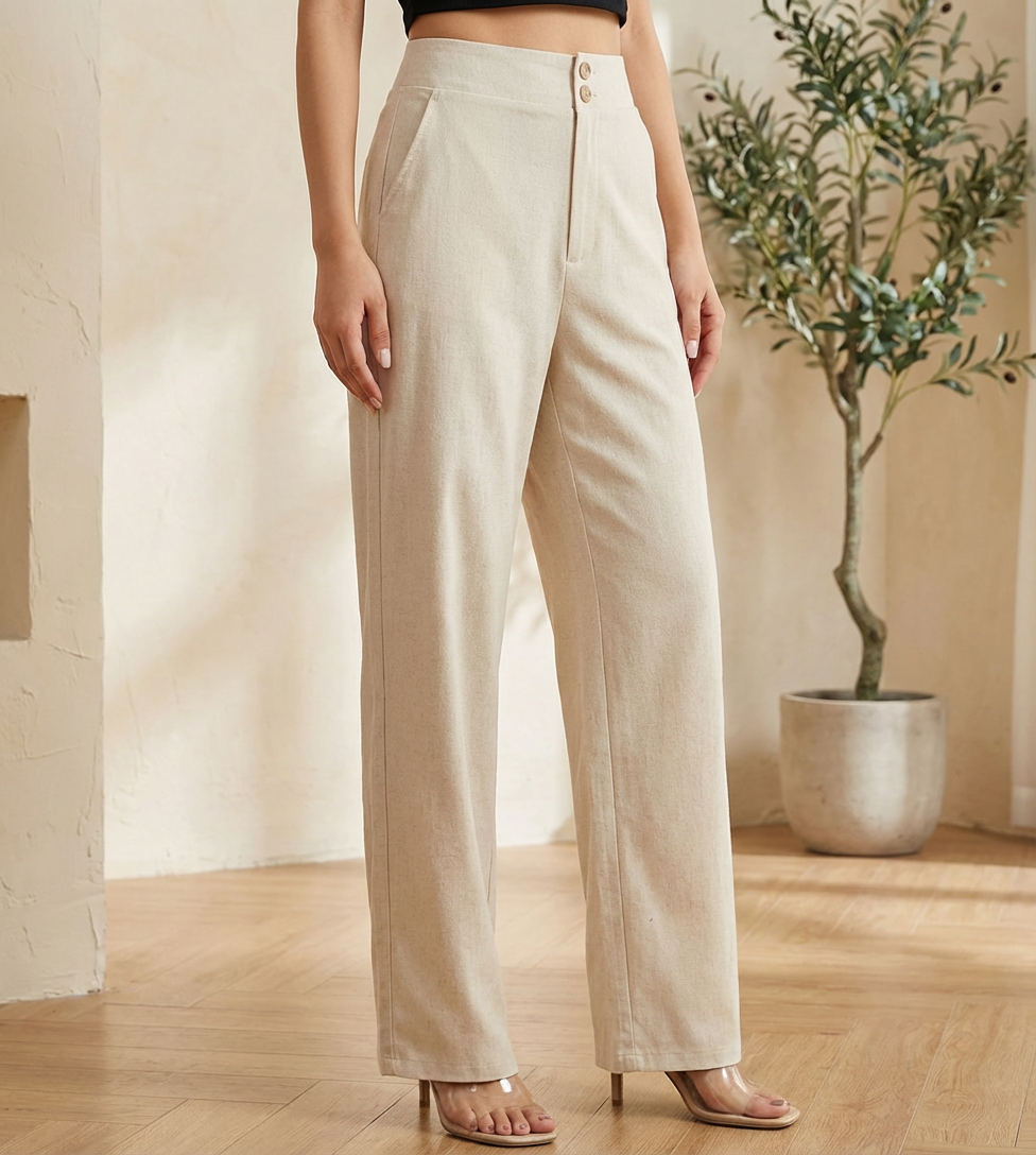 Calça Casual Básica com Botões Frontais - Lovito