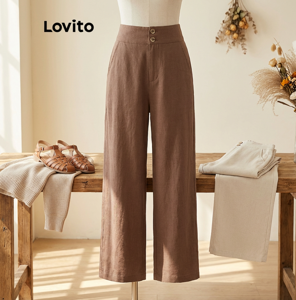 Calça Casual Básica com Botões Frontais - Lovito