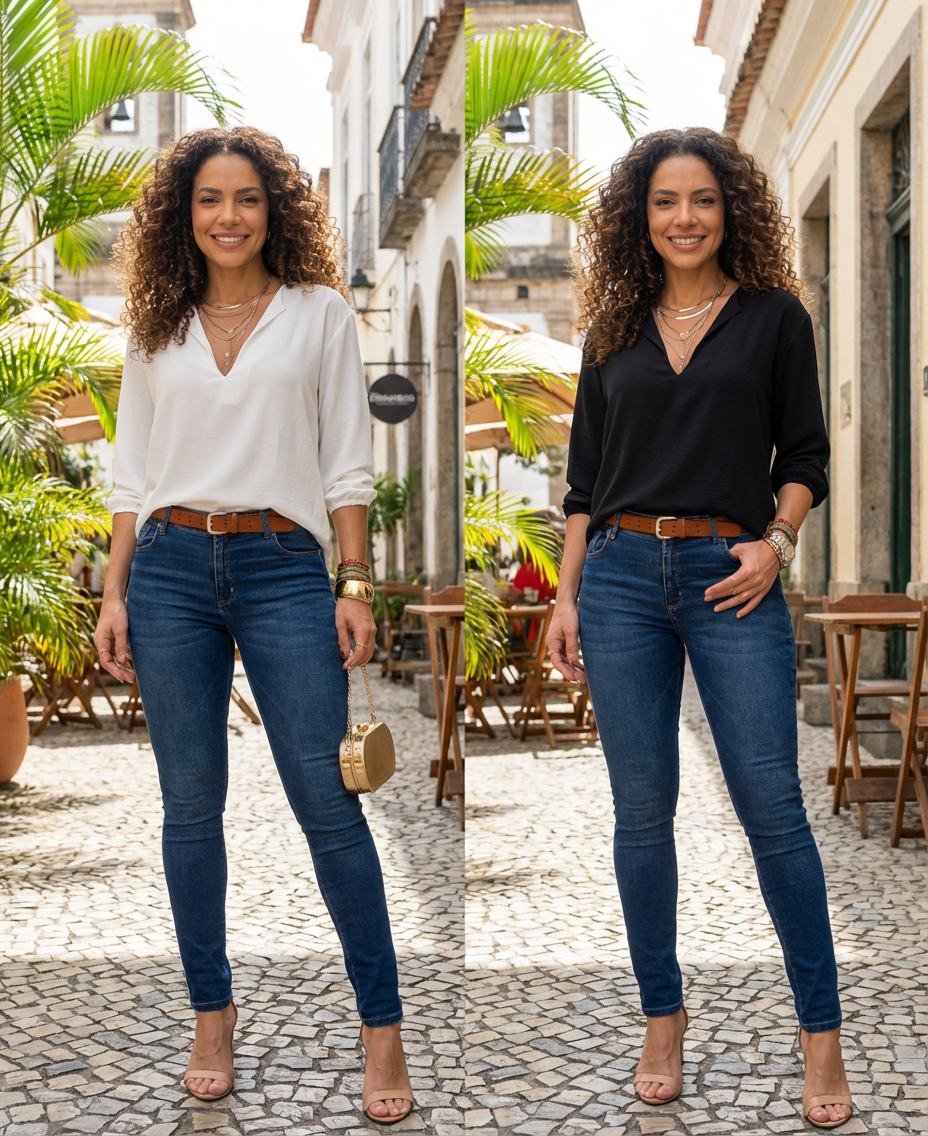 Blusa Feminina Manga 3/4 Duna Alfaiataria Social Básica Crepe Elegante Várias Cores