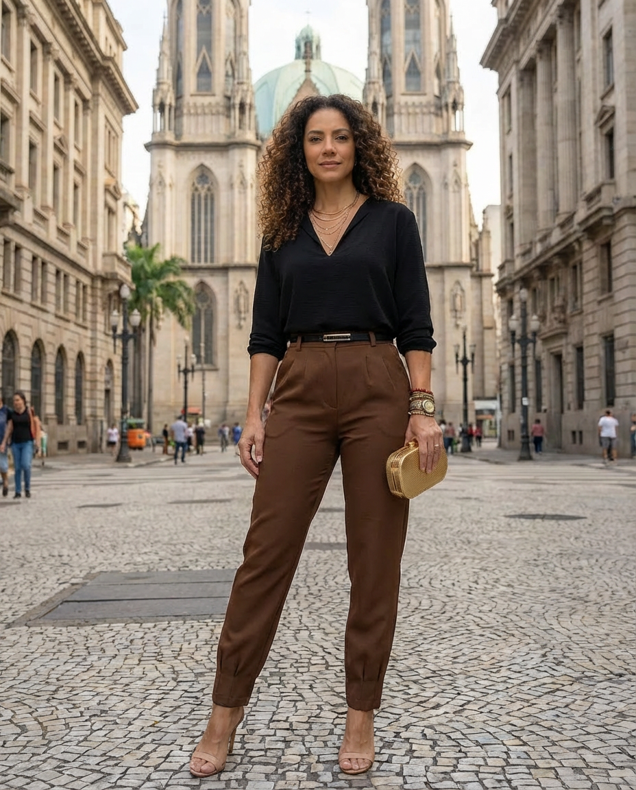 Calça Feminina Alfaiataria Cintura Alta com Cinto