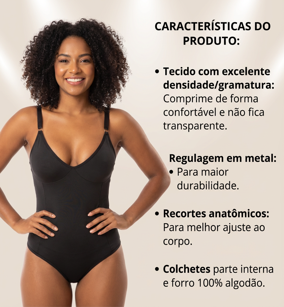 Cinta Body Modelador Suplex Sem Bojo Redutor de Medidas com Compressão e Alça Reforçada