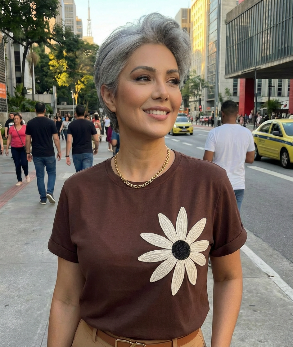 Camiseta Feminina Oversized Margarida Asphalt Vibe — estilo leve, conforto absoluto