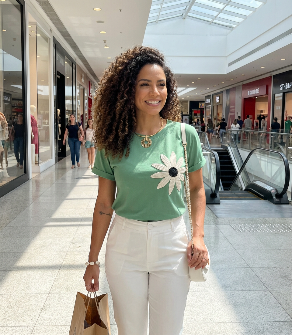 Camiseta Feminina Oversized Margarida Asphalt Vibe — estilo leve, conforto absoluto