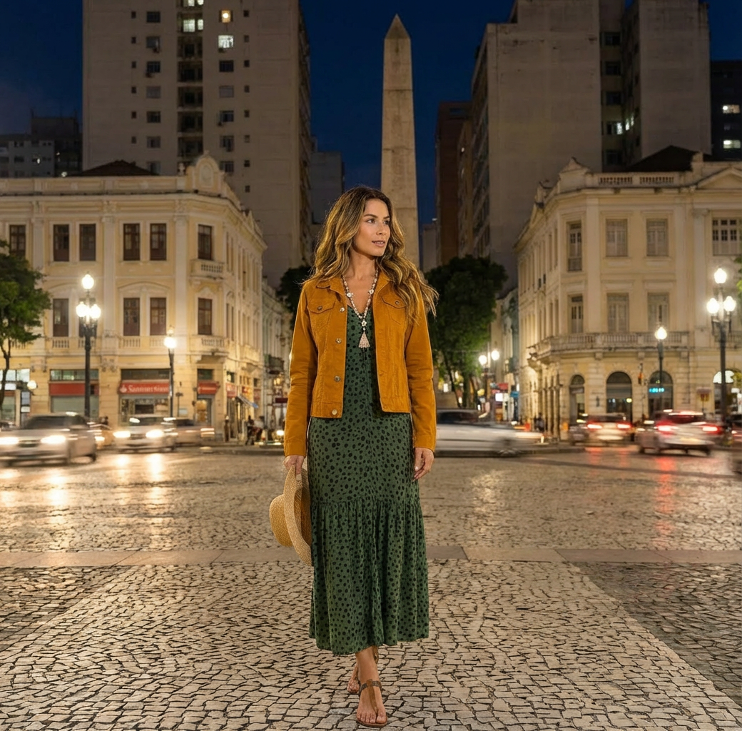 Jaqueta Jeans Feminina Bege Curta Impermeável com Botões Dourados