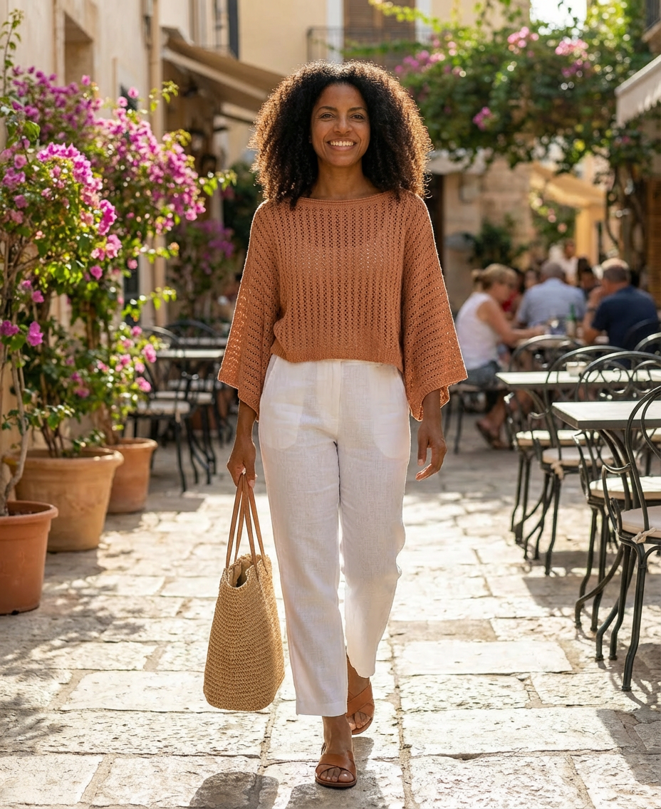 O Toque Boêmio-Chic do Outono: Poncho Cropped em Tricot com Tramas de Crochê