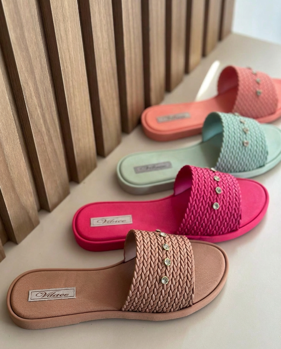 Rasteira Slide Nude com Strass: O Brilho Sofisticado que Une Conforto e Glamour Instantâneo